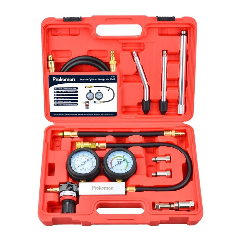 Prokomon Engine Cylinder Leak Down Tester Kit;Gasoline Engine Leakdown Tester Kit with Extension Rod;Cylinder Leakage Tester Set for Pressure Check and Leakage Rate Test - Image 1